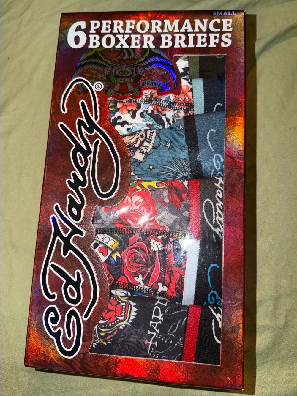 Ed Hardy Multi-Color Tattoo-Inspired Boxer Briefs Pack - Red, Blue, Black, Cream